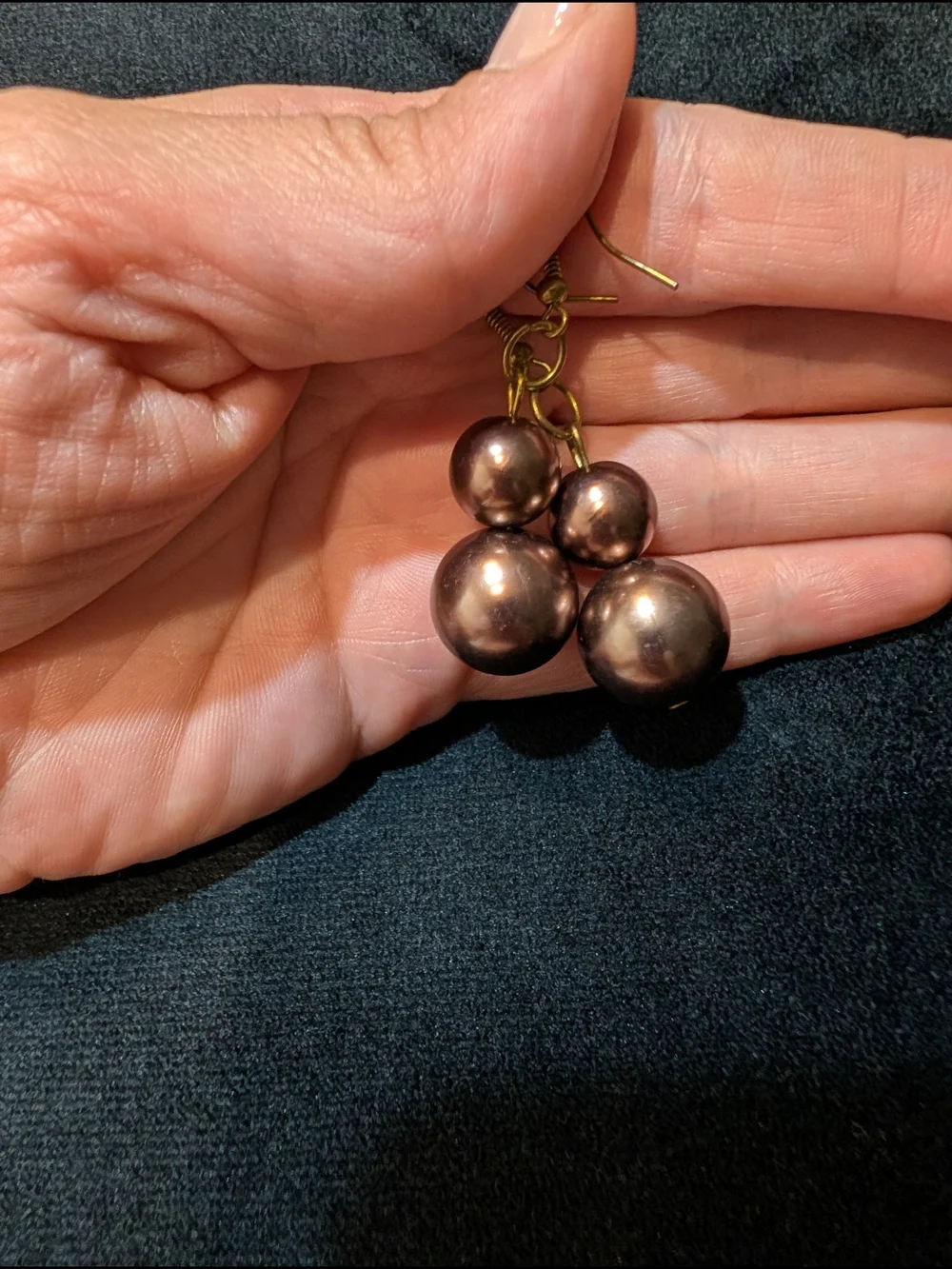 Elegant Dark Bronze Double Pearl Drop Earrings